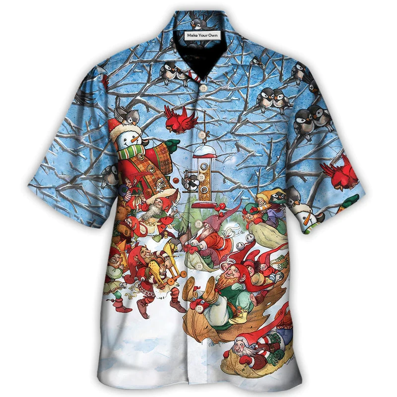 Gnome Christmas Play Winter Hawaiian Shirt Artwork View For Coastal Escapes And Resort Style