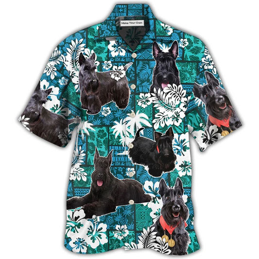 Tropical Dog Scottish Terrier Tribal Hawaiian Shirt For Vacation Days And Relaxed Coastal Outings