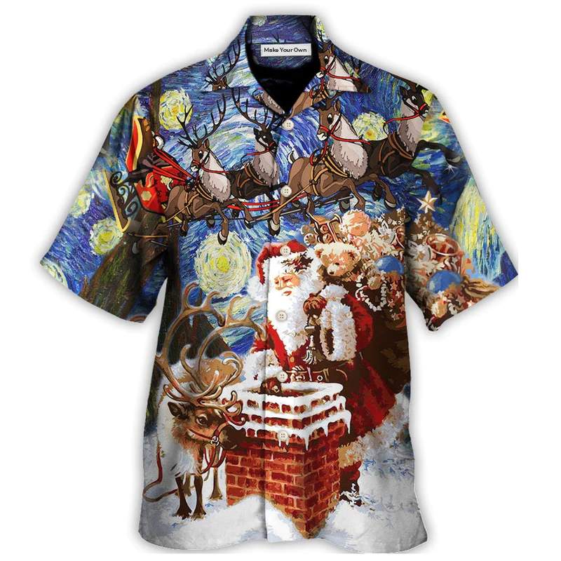 Christmas Santa Hawaiian Shirt Pattern View For Lightweight Everyday Style