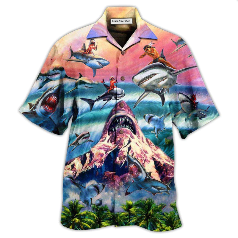 Shark Still Hawaiian Shirt Pattern Detail For Summer Holidays And Outdoor Fun