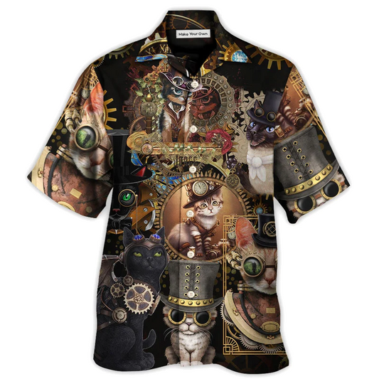 Steampunk Cat Hawaiian Shirt For Vacation Days And Relaxed Coastal Outings