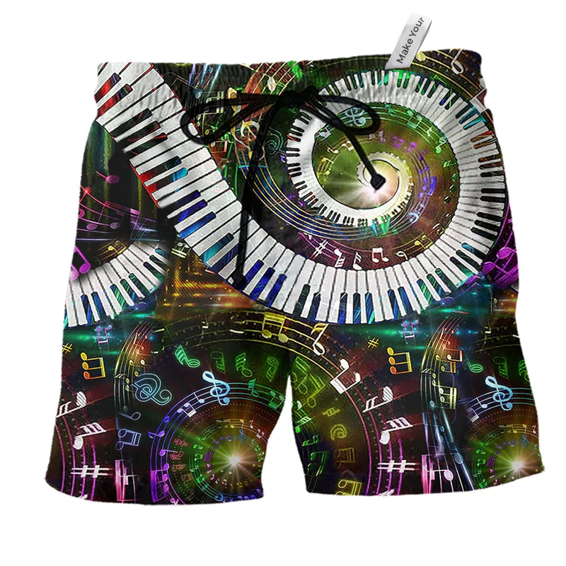 Music Piano Beach Shorts For Warm Weather Outings, Coastal Travel, And Everyday Comfort
