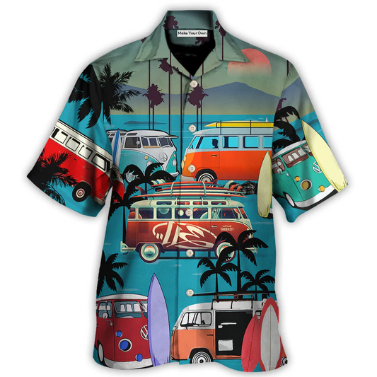 Camping Van Hawaiian Shirt Artwork View For Weekend Travel And Beach Style