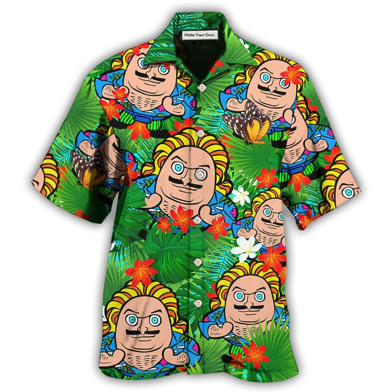Tropical Floral Comics Figure Blooming Hawaiian Shirt Pattern View For Relaxed Warm Weather Outfits