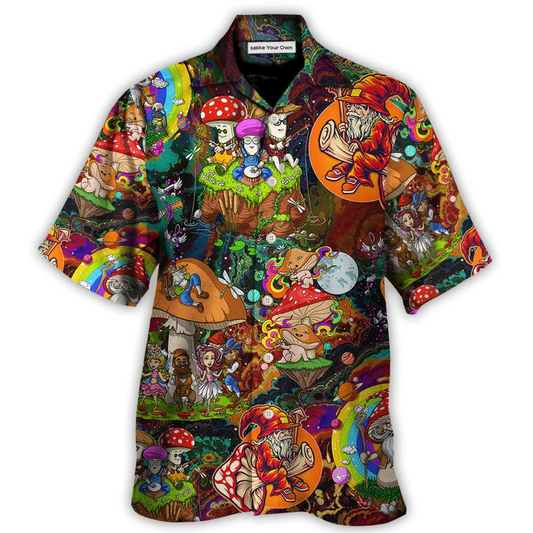 Bohemian Colorful Mushroom Trippy Hawaiian Shirt Pattern Detail For Vacation Travel And Daily Wear