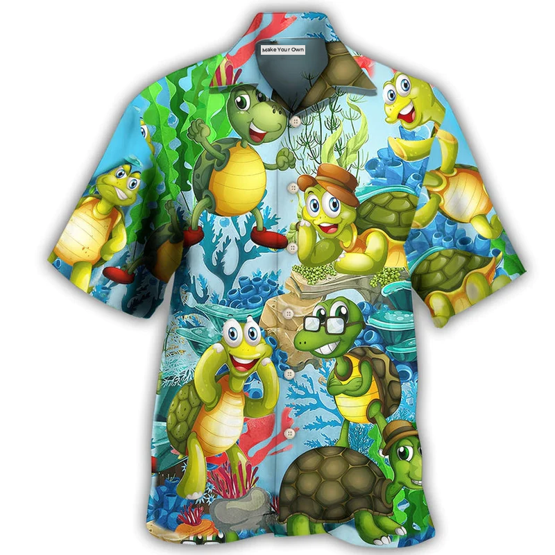 Happy Funny Turtle Mini Hawaiian Shirt For Summer Vacation And Beach Travel