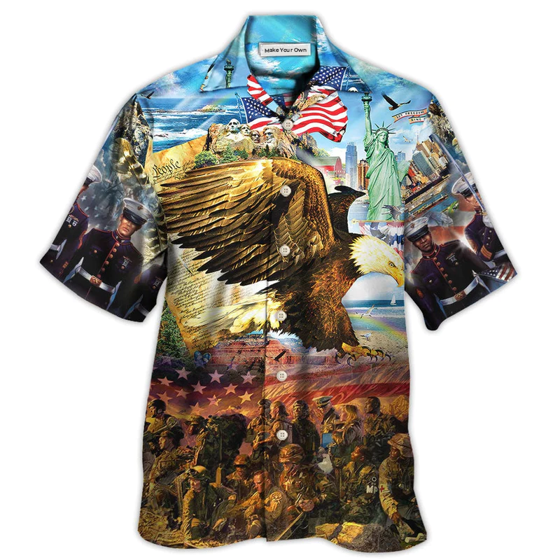 Eagle Veteran Call Freedom Hawaiian Shirt Pattern Detail For Summer Holidays And Outdoor Fun