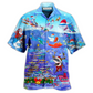 Shark Christmas Santa Sits Rockets Brings Gifts Hawaiian Shirt For Coastal Adventures And Warm Weather Wear