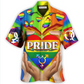 Rainbow Pride Heart Hawaiian Shirt Pattern View For Relaxed Warm Weather Outfits