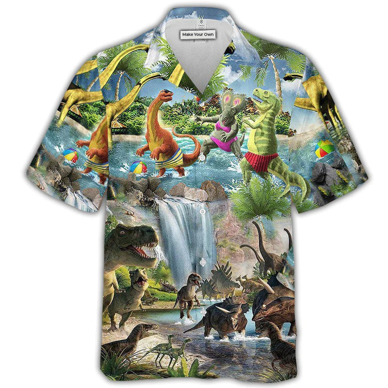 Funny Dinosaur Summer Hawaiian Shirt Design View For Resort Travel And Thoughtful Gifting
