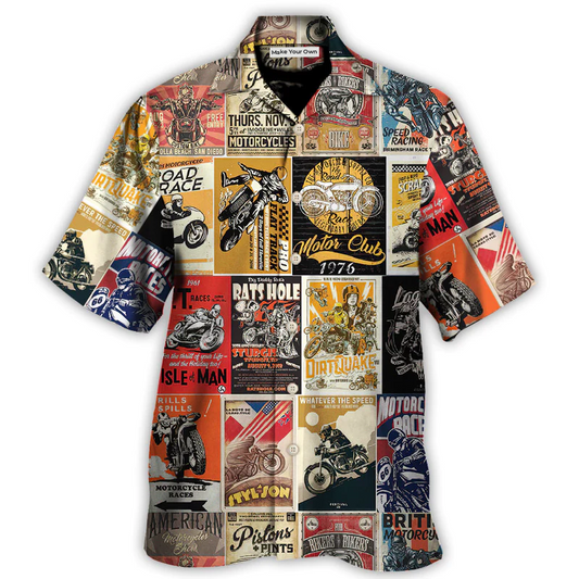 Motorcycle Creative Pattern Hawaiian Shirt Button Front Artwork For Casual Outings