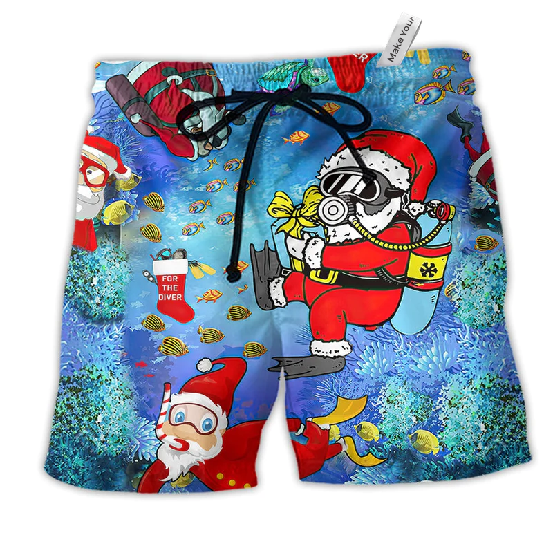 Diving Christmas Santa Claus Dives Hawaiian Beach Shorts For Holiday Beach Days