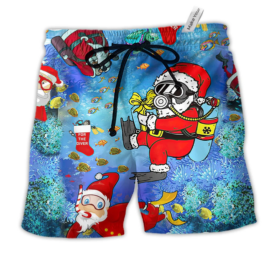 Diving Christmas Santa Claus Dives Hawaiian Beach Shorts For Holiday Beach Days