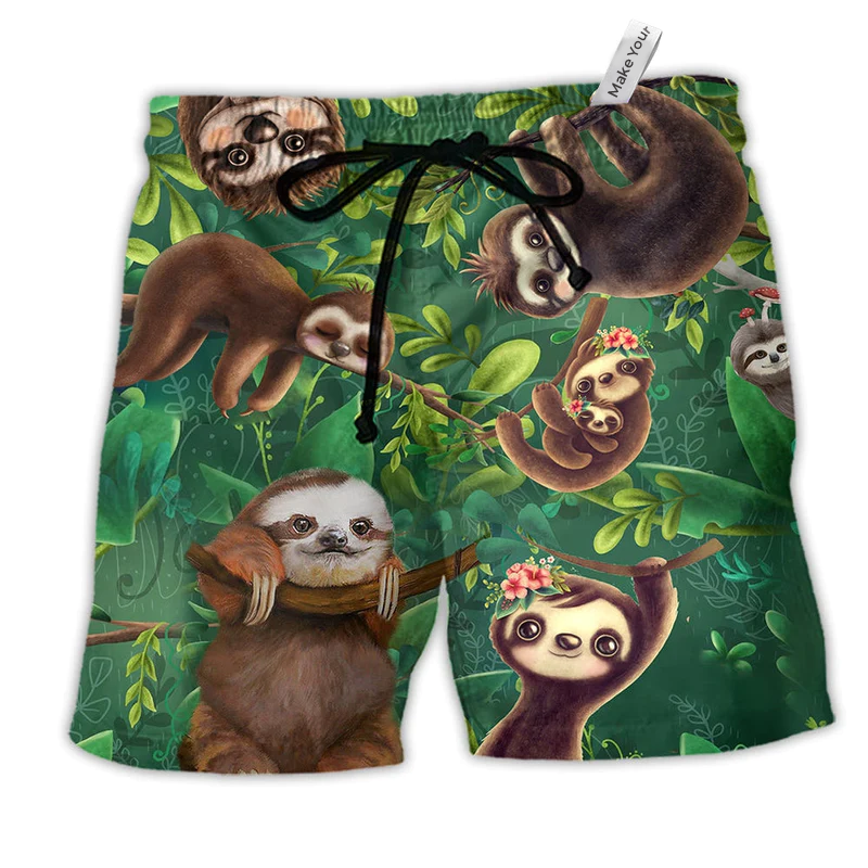 Sloth Beach Shorts For Tropical Holidays And Bright Seasonal Outfits