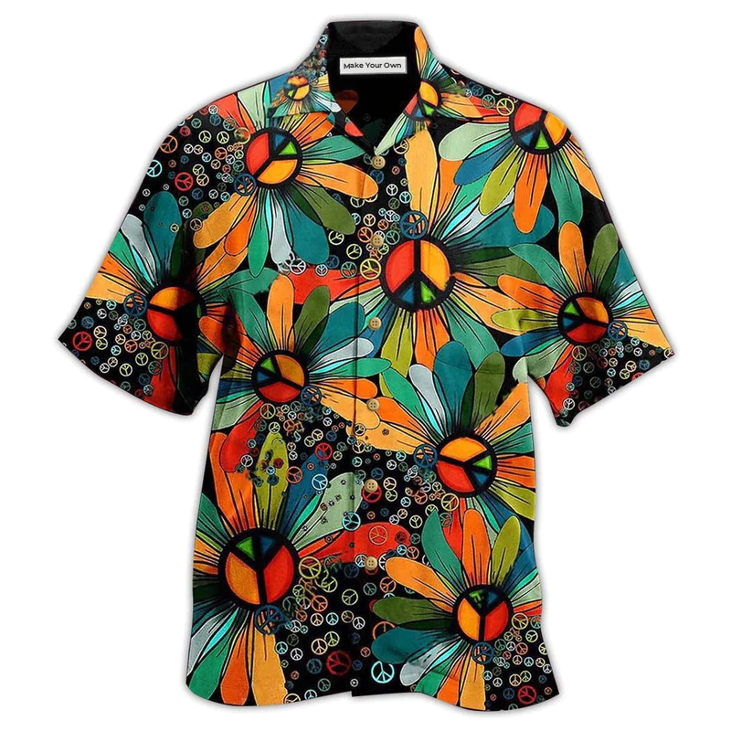 Bohemian Floral Peace Hawaiian Shirt For Coastal Adventures And Warm Weather Wear