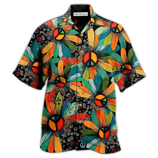 Bohemian Floral Peace Hawaiian Shirt For Coastal Adventures And Warm Weather Wear