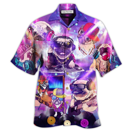 Dog Pug Feeling Music Pugs Hawaiian Shirt Pattern Detail For Vacation Travel And Daily Wear
