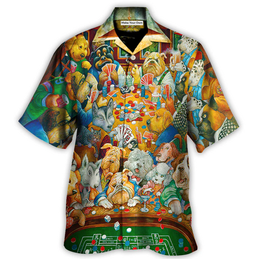 Gambling Dog Canines Poker Hawaiian Shirt Creative Print View For Island Holidays