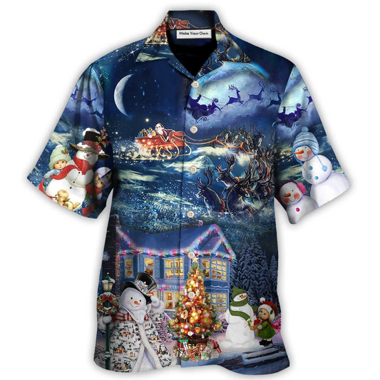 Festive Christmas Family Light Hawaiian Shirt Design Detail For Beach Days And Holiday Travel
