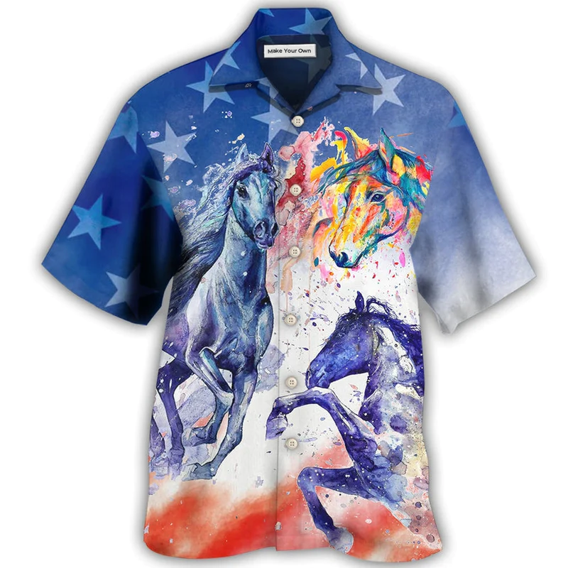 Horse Independence Day Hawaiian Shirt Design View For Casual Summer Styling