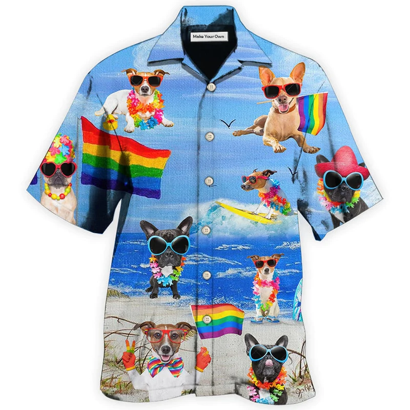 Rainbow Pride Jack Russell Terrier Hawaiian Shirt For Summer Vacation And Beach Travel