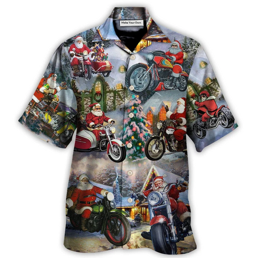 Motorcycle Christmas Driving Bicycle Gift Light Hawaiian Shirt For Summer Events And Casual Outdoor Wear