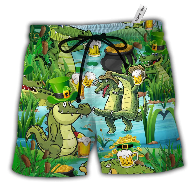 Crocodile Loves Beer Everyday Funny Hawaiian Beach Shorts For Resort Days And Casual Style