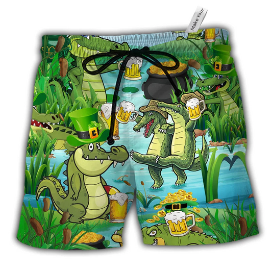 Crocodile Loves Beer Everyday Funny Hawaiian Beach Shorts For Resort Days And Casual Style