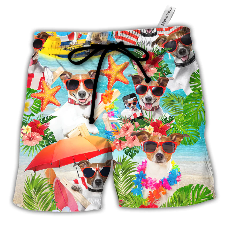 Coastal Jack Russell Terrier Beach Shorts For Weekend Travel, Resort Wear, And Versatile Outdoor Wear