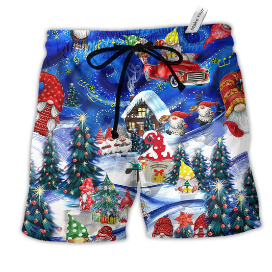 Christmas Hanging With My Gnomies Hawaiian Print Beach Shorts For Warm Weather Celebrations