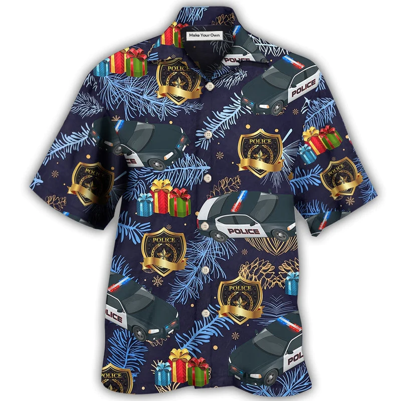 Christmas Police Officer Hawaiian Shirt For Tropical Holiday Resort Parties And Everyday Style