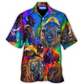 Colorful Bison Animals Bisons Hawaiian Shirt Pattern Detail For Vacation Travel And Daily Wear