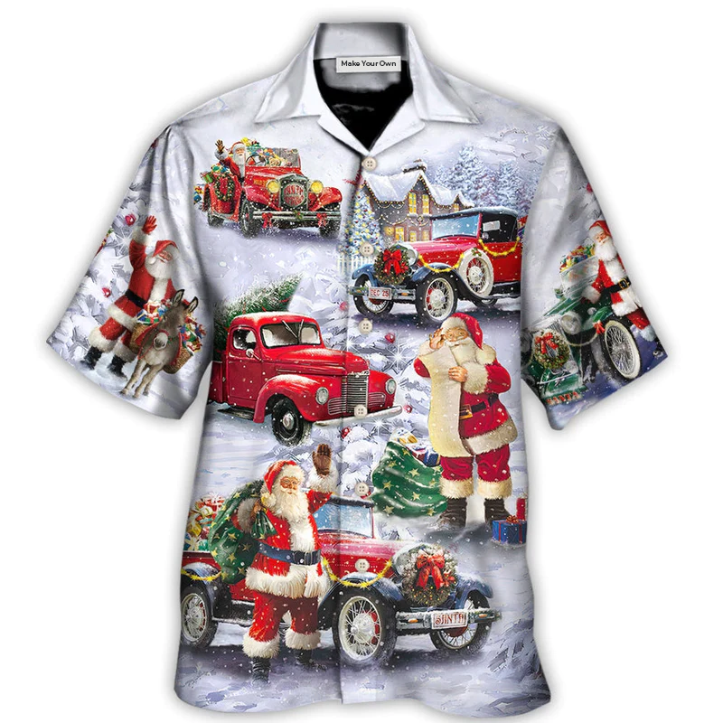Christmas Santa Truck Hawaiian Shirt Graphic Artwork Detail For Summer Travel