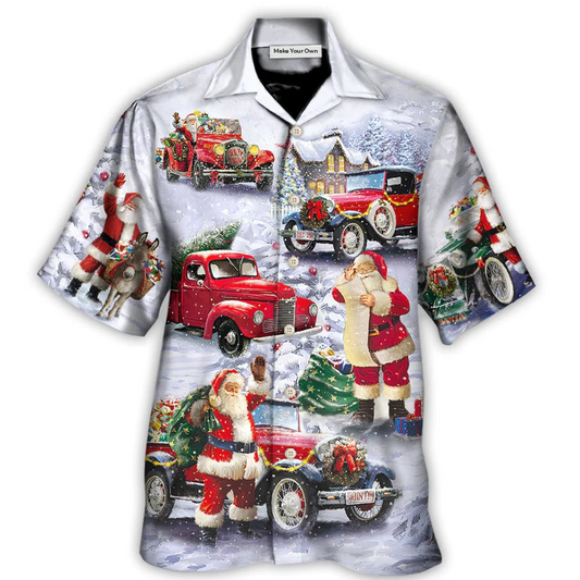 Christmas Santa Truck Hawaiian Shirt Graphic Artwork Detail For Summer Travel
