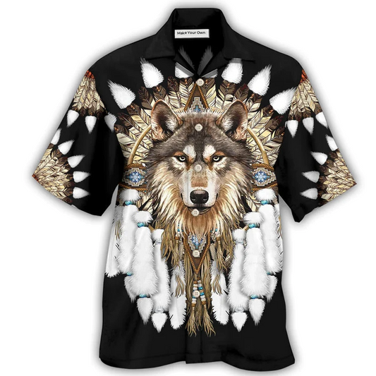 Bohemian Wolf Hawaiian Shirt Design Detail For Beach Days And Holiday Travel