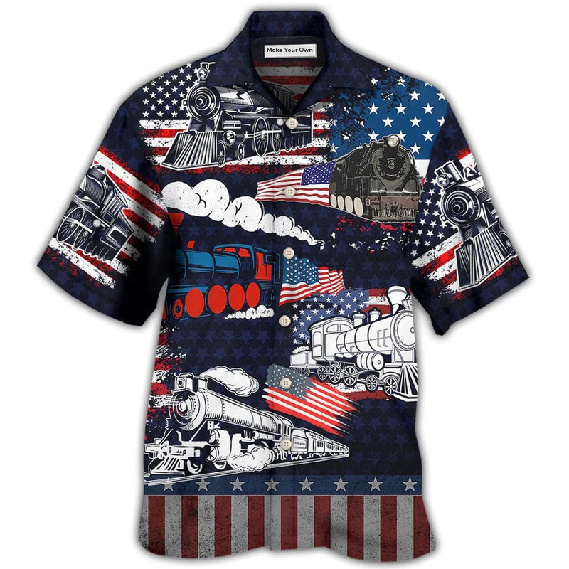 Train Independence Day Hawaiian Shirt Artwork Detail For Tropical Trips And Casual Outings