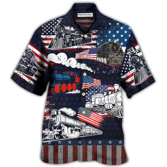Train Independence Day Hawaiian Shirt Artwork Detail For Tropical Trips And Casual Outings