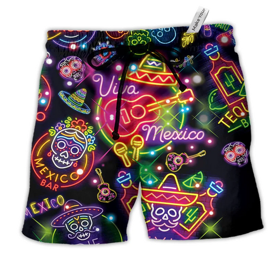 Mexico Neon Color Style Colorful Hawaiian Print Beach Shorts For Tropical Holidays And Weekend Adventures