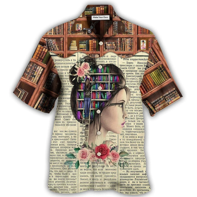 Book Store Hawaiian Shirt Artwork View For Weekend Travel And Beach Style