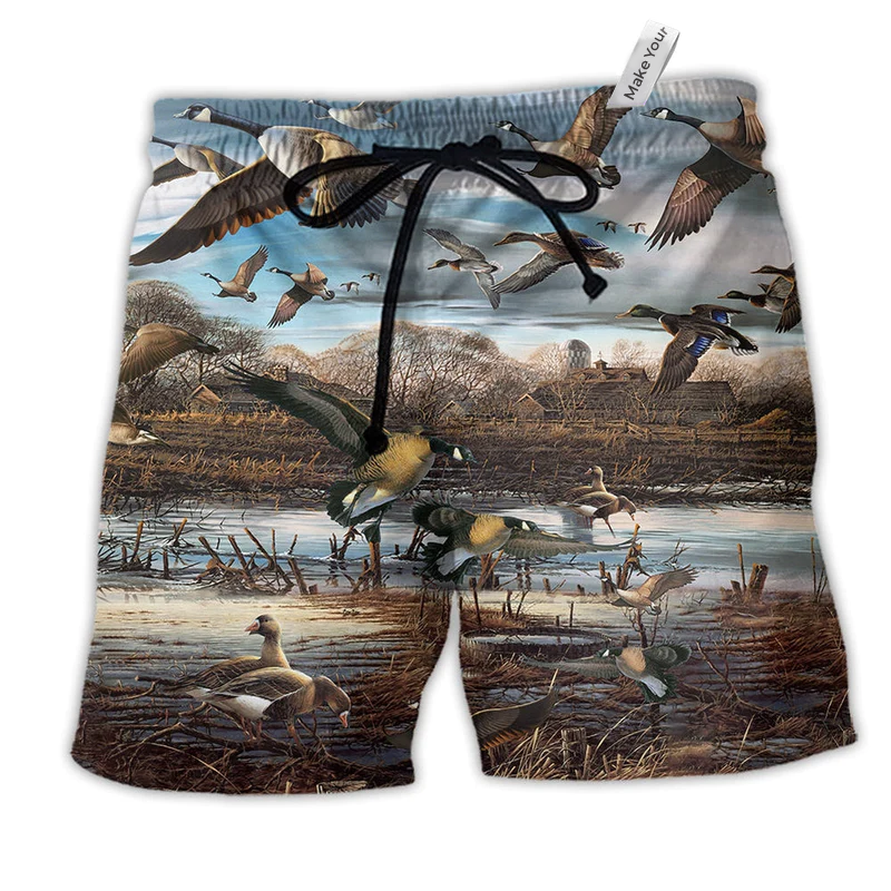 Animals Love Canada Geese Hawaiian Print Beach Shorts For Coastal Adventures And Resort Days