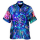 Neon Dart Sign Bright Royal Hawaiian Shirt Artwork Detail For Tropical Trips And Casual Outings