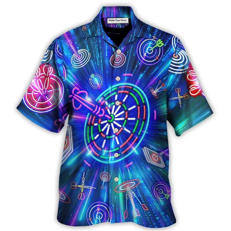 Neon Dart Sign Bright Royal Hawaiian Shirt Artwork Detail For Tropical Trips And Casual Outings