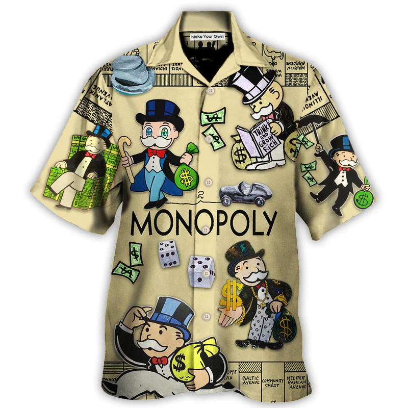 Classic Property Board Game Hawaiian Shirt Fabric Pattern Detail For Vacation Style