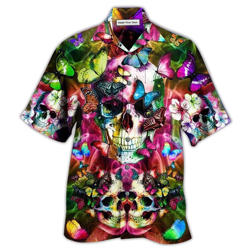 Floral Skull Hawaiian Shirt For Resort Travel Summer Outings And Casual Gatherings