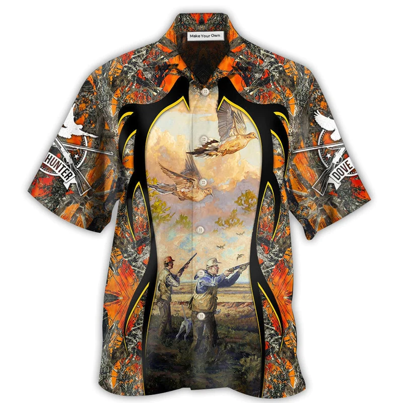 Orange Dove Hunting Hawaiian Shirt Pattern Detail For Summer Holidays And Outdoor Fun