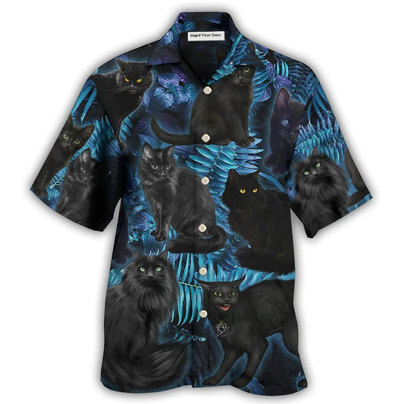 Black Cat Midnight Jungle Hawaiian Shirt For Beach Parties And Weekend Getaways