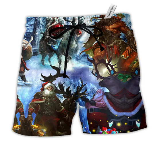 Christmas Stay Cool Santa Claus Hawaiian Print Beach Shorts For Warm Weather Celebrations