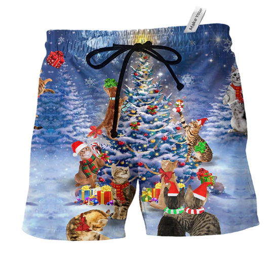 Christmas Cat Beach Shorts For Coastal Adventures And Everyday Comfort