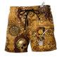 Skull Pirates Retro Style Hawaiian Print Beach Shorts For Striking Resort Looks