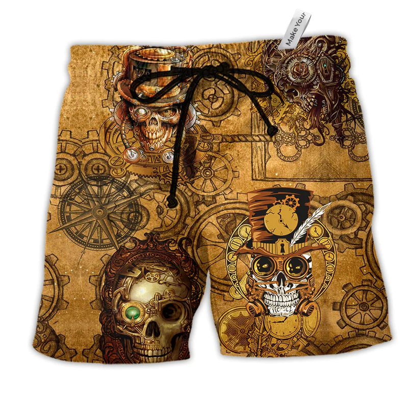 Skull Pirates Retro Style Hawaiian Print Beach Shorts For Striking Resort Looks
